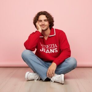 Vintage Venezia Jeans Collared Red Men’s Sweater – Size 22/24